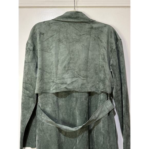 Blank NYC Free People Vegan Suede Trench Coat Size Medium NWT Olive Branch - Picture 12 of 14